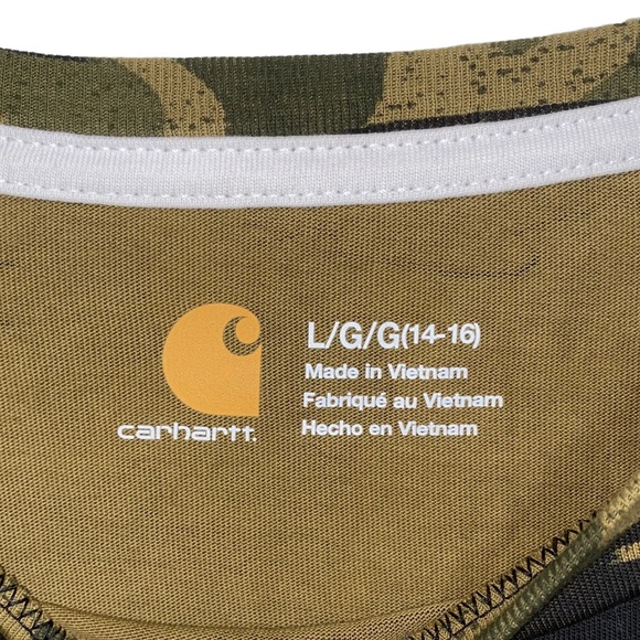 Carhartt Boys Youth Long Sleeve Crewneck Tee Blind Duck Camo size Large 14/16 - Picture 10 of 11